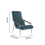 Benzara Contemporary Dual Tone Wooden High back Armchair with Padded Seat,Teal Blue BM220271 Blue Solid Wood, Metal, Fabric BM220271