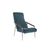 Contemporary Dual Tone Wooden High back Armchair with Padded Seat,Teal Blue