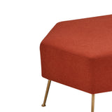 Benzara Contemporary Dual Tone Hexagon Ottoman with Angular Legs, Orange and Gold BM220274 Orange, Gold Metal and Fabric BM220274