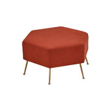 Benzara Contemporary Dual Tone Hexagon Ottoman with Angular Legs, Orange and Gold BM220274 Orange, Gold Metal and Fabric BM220274