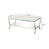 Benzara Glass Top Coffee Table with Metal Frame and Mirror Shelf, Chrome BM220278 Chrome Metal, Glass and Mirror BM220278