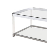 Benzara Acrylic Frame Coffee Table with Glass Top and Bottom Shelf,Clear and Chrome BM220281 Chrome and Clear Acrylic and Tempered Glass BM220281