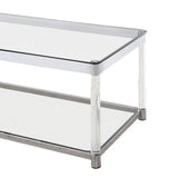 Benzara Acrylic Frame Coffee Table with Glass Top and Bottom Shelf,Clear and Chrome BM220281 Chrome and Clear Acrylic and Tempered Glass BM220281