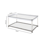 Benzara Acrylic Frame Coffee Table with Glass Top and Bottom Shelf,Clear and Chrome BM220281 Chrome and Clear Acrylic and Tempered Glass BM220281