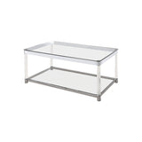 Acrylic Frame Coffee Table with Glass Top and Bottom Shelf,Clear and Chrome