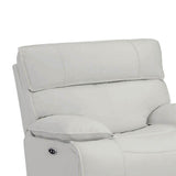 Benzara Jumbo Stitched Leatherette Power Glider Recliner with Pillow Arms, White BM220288 White Solid Wood, Metal and Faux Leather BM220288
