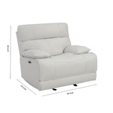 Benzara Jumbo Stitched Leatherette Power Glider Recliner with Pillow Arms, White BM220288 White Solid Wood, Metal and Faux Leather BM220288