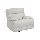 Jumbo Stitched Leatherette Power Glider Recliner with Pillow Arms, White
