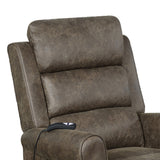 Benzara Faux Suede Upholstered Power Lift Recliner with Tufted Backrest, Brown BM220291 Brown Solid Wood, Metal and Fabric BM220291