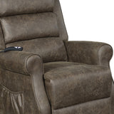 Benzara Faux Suede Upholstered Power Lift Recliner with Rolled Arms, Brown BM220292 Brown Solid Wood, Metal and Fabric BM220292