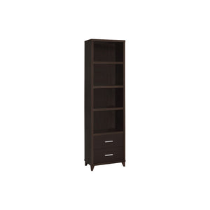 Benzara 3 Shelf Wooden Media Tower with 2 Drawers, Dark Brown BM220300 Brown MDF, Laminate and Particle Board BM220300