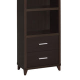 Benzara 3 Shelf Wooden Media Tower with 2 Drawers, Dark Brown BM220300 Brown MDF, Laminate and Particle Board BM220300