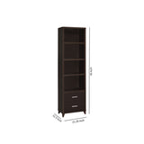 Benzara 3 Shelf Wooden Media Tower with 2 Drawers, Dark Brown BM220300 Brown MDF, Laminate and Particle Board BM220300