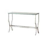 Glass Top Sofa Table with Metal Frame and Mirror Shelf, Chrome