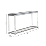 Benzara Acrylic Frame Sofa Table with Glass Top and Bottom Shelf, Clear and Chrome BM220310 Chrome and Clear Acrylic and Tempered Glass BM220310