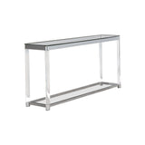 Acrylic Frame Sofa Table with Glass Top and Bottom Shelf, Clear and Chrome