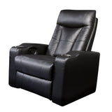 Benzara Contemporary Leatherette Manual Recliner with Cup Holder, Black BM220318 Black Solid Wood, Leatherette, Metal BM220318