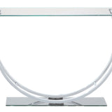 Benzara Contemporary U Shape Glass Tabletop Sofa Table, Silver BM220321 Silver Metal, Glass BM220321