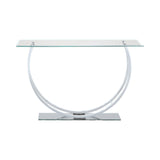 Benzara Contemporary U Shape Glass Tabletop Sofa Table, Silver BM220321 Silver Metal, Glass BM220321