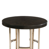 Benzara Round Wood Top End Table with U shaped Legs, Brown and Gold BM220323 Brown, Gold Metal, Solid Wood BM220323