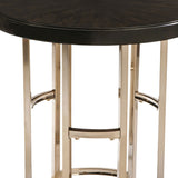 Benzara Round Wood Top End Table with U shaped Legs, Brown and Gold BM220323 Brown, Gold Metal, Solid Wood BM220323