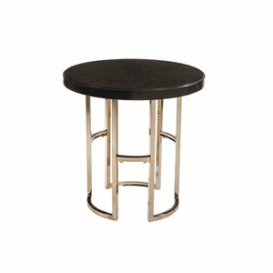 Benzara Round Wood Top End Table with U shaped Legs, Brown and Gold BM220323 Brown, Gold Metal, Solid Wood BM220323