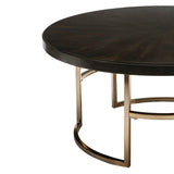 Benzara Round Wood Top Coffee Table with U shaped Legs, Brown and Gold BM220324 Brown, Gold Metal, Solid Wood BM220324