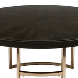 Benzara Round Wood Top Coffee Table with U shaped Legs, Brown and Gold BM220324 Brown, Gold Metal, Solid Wood BM220324