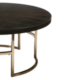 Benzara Round Wood Top Coffee Table with U shaped Legs, Brown and Gold BM220324 Brown, Gold Metal, Solid Wood BM220324