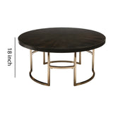 Benzara Round Wood Top Coffee Table with U shaped Legs, Brown and Gold BM220324 Brown, Gold Metal, Solid Wood BM220324