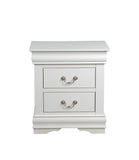 Benzara 2 Drawer Wooden Nightstand with Metal Hanging Pulls and Bracket Feet, White BM220333 White Solid wood, Veneer BM220333