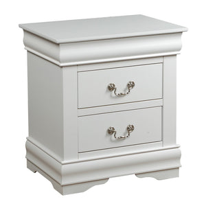 Benzara 2 Drawer Wooden Nightstand with Metal Hanging Pulls and Bracket Feet, White BM220333 White Solid wood, Veneer BM220333