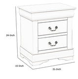 Benzara 2 Drawer Wooden Nightstand with Metal Hanging Pulls and Bracket Feet, White BM220333 White Solid wood, Veneer BM220333