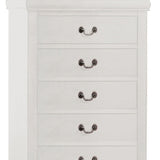 Benzara 5 Drawer Wooden Chest with Metal Hanging Pulls and Bracket Feet, White BM220335 White Solid wood, Veneer BM220335