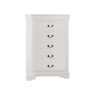 Benzara 5 Drawer Wooden Chest with Metal Hanging Pulls and Bracket Feet, White BM220335 White Solid wood, Veneer BM220335