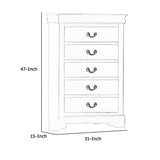 Benzara 5 Drawer Wooden Chest with Metal Hanging Pulls and Bracket Feet, White BM220335 White Solid wood, Veneer BM220335