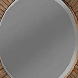 Benzara Transitional Sunburst Round Mirror with Wooden Frame, Brown BM220483 Brown Solid Wood, Mirror BM220483