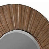 Benzara Transitional Sunburst Round Mirror with Wooden Frame, Brown BM220483 Brown Solid Wood, Mirror BM220483