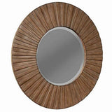 Transitional Sunburst Round Mirror with Wooden Frame, Brown