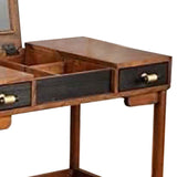 Benzara 2 Drawer Vanity Desk with Flip Top Mirror, Brown and Black BM220494 Brown, Black Solid Wood, Veneer BM220494