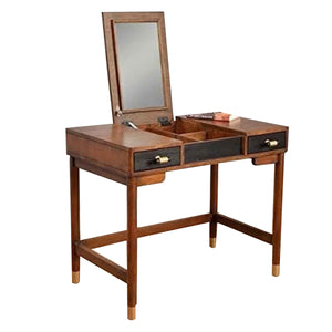 Benzara 2 Drawer Vanity Desk with Flip Top Mirror, Brown and Black BM220494 Brown, Black Solid Wood, Veneer BM220494