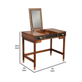 Benzara 2 Drawer Vanity Desk with Flip Top Mirror, Brown and Black BM220494 Brown, Black Solid Wood, Veneer BM220494