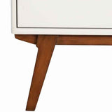 Benzara 2 Drawer Wooden Nightstand with Angled Legs, White and Brown BM220496 White, Brown Solid Wood, Veneer BM220496