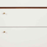 Benzara 3 Drawer Wood Chest with Round Pulls and Angled Legs, Small,White and Brown BM220498 White, Brown Solid Wood, Veneer BM220498