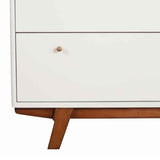 Benzara 3 Drawer Wood Chest with Round Pulls and Angled Legs, Small,White and Brown BM220498 White, Brown Solid Wood, Veneer BM220498