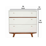 Benzara 3 Drawer Wood Chest with Round Pulls and Angled Legs, Small,White and Brown BM220498 White, Brown Solid Wood, Veneer BM220498