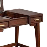 Benzara 2 Drawer Vanity Desk with Flip Top Mirror and Tapered Legs, Walnut Brown BM220508 Brown Solid Wood, Veneer BM220508