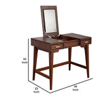 Benzara 2 Drawer Vanity Desk with Flip Top Mirror and Tapered Legs, Walnut Brown BM220508 Brown Solid Wood, Veneer BM220508