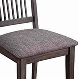 Benzara Wood Side Chair with Slatted Backrest and Padded Seat, Set of 2, Dark Brown BM220514 Brown Solid Wood, MDF and Fabric BM220514