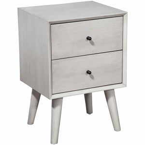 Benzara Mid Century Modern Wooden Nightstand with 2 Drawers and Slanted Legs, Gray BM220516 Gray Solid Wood, Veneer BM220516